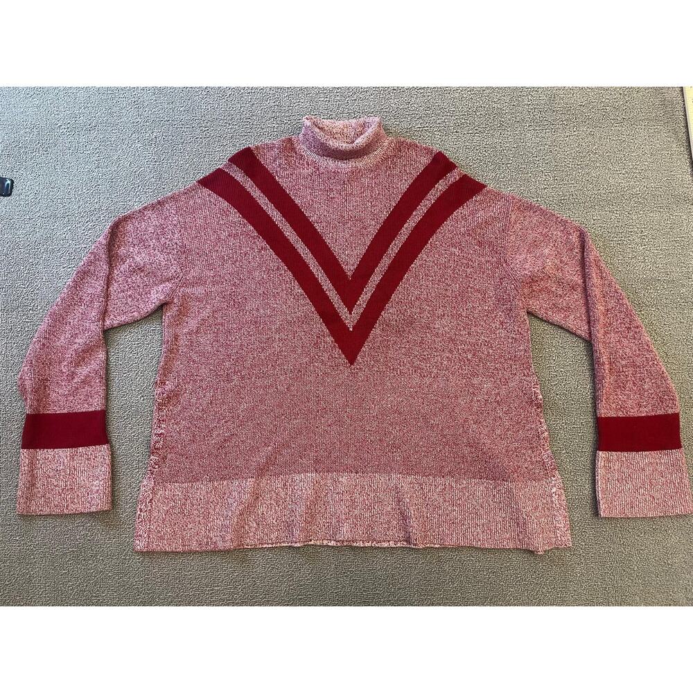 Halston Womens Pink Red Striped Turtleneck Bell Sleeve Sweater "SAMPLE"‎